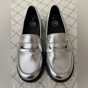Metallic Silver Loafers